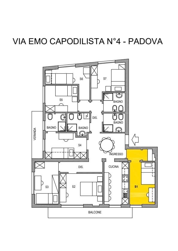 Single room Padova, 1 bed, 12m² — photo 1688